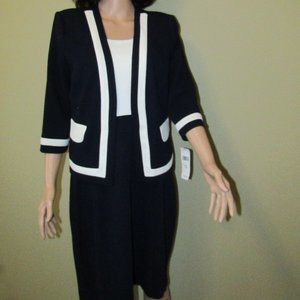 Studio One 2pc Navy/Ivory Size 12 Sleeveless Dress with Long Sleeve Jacket NWT